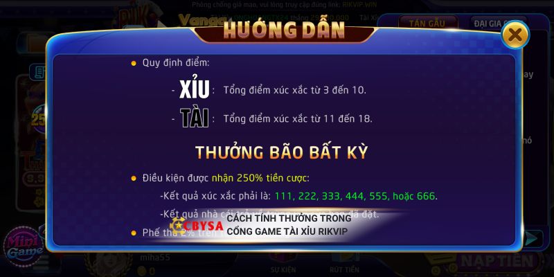Cách tính thưởng trong cổng game Tài Xỉu Rikvip