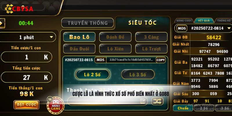 Cược lô là hình thức xổ số phổ biến nhất ở Go88