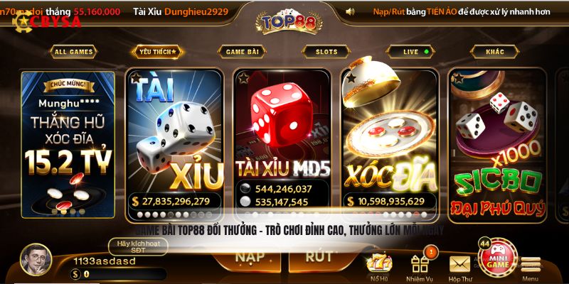 Game bài Top88 đổi thưởng - Trò chơi đỉnh cao, thưởng lớn mỗi ngày