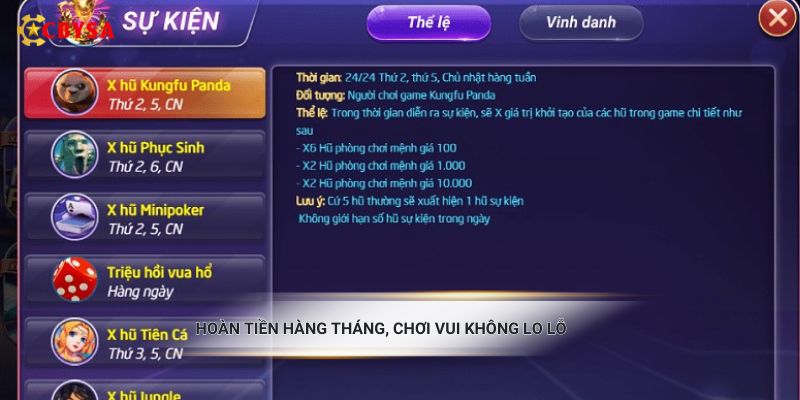 Hoàn tiền hàng tháng, chơi vui không lo lỗ