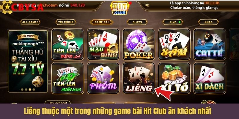 Liêng thuộc một trong những game bài Hit Club ăn khách nhất