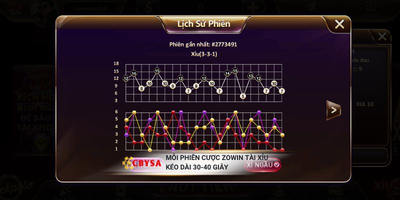 Mỗi phiên cược Zowin Tài Xỉu kéo dài 30-40 giây