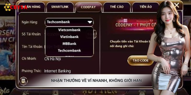Nhận thưởng về ví nhanh, không giới hạn