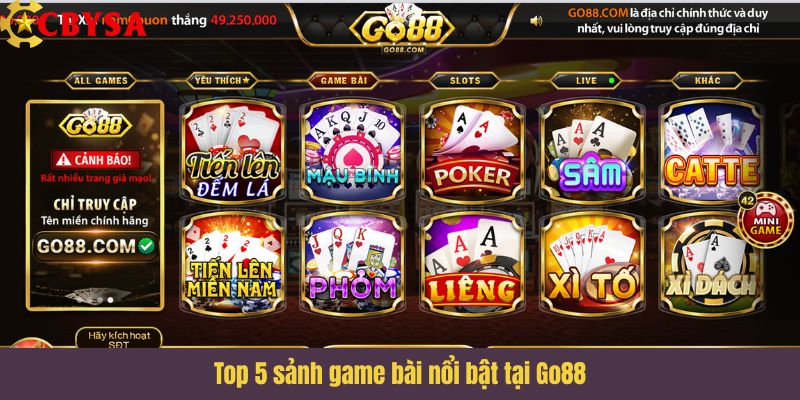 Top 5 sảnh game bài nổi bật tại Go88