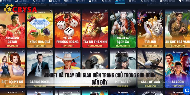 WINBET đã thay đổi giao diện trang chủ trong giai đoạn gần đây