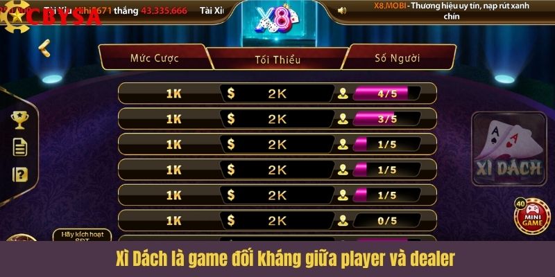 Xì Dách là game đối kháng giữa player và dealer