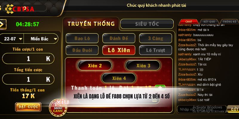 Xiên là dạng lô đề Fa88 chọn lựa từ 2 đến 4 số
