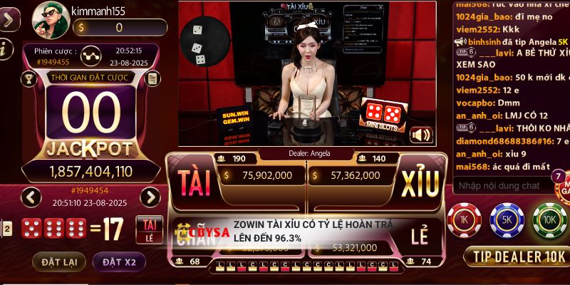 Zowin Tài Xỉu có tỷ lệ hoàn trả lên đến 96.3%